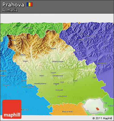 Physical 3D Map of Prahova, political outside