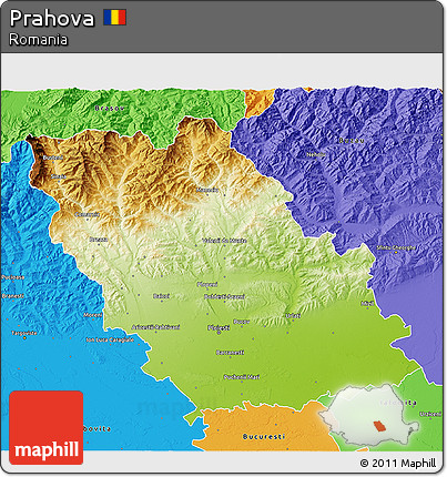 Physical 3D Map of Prahova, political outside