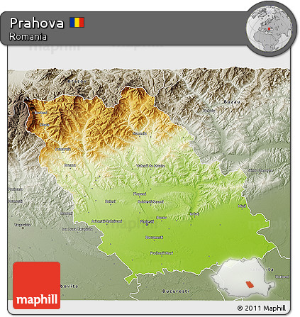 Physical 3D Map of Prahova, semi-desaturated