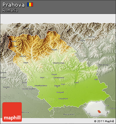 Physical 3D Map of Prahova, semi-desaturated