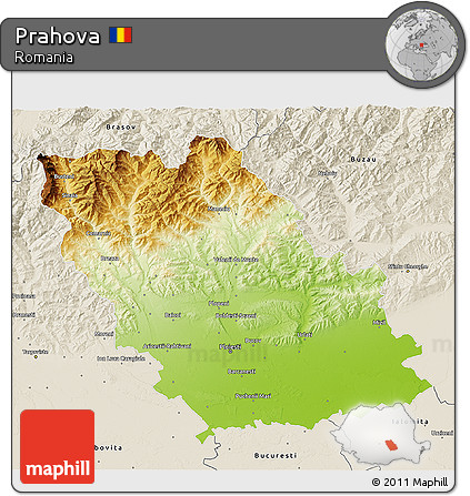 Physical 3D Map of Prahova, shaded relief outside