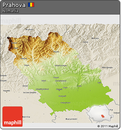 Physical 3D Map of Prahova, shaded relief outside