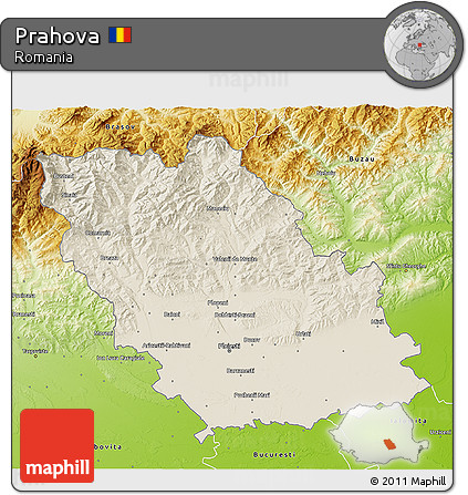 Shaded Relief 3D Map of Prahova, physical outside
