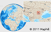 Shaded Relief Location Map of Prahova, within the entire country