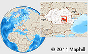 Shaded Relief Location Map of Prahova, highlighted country