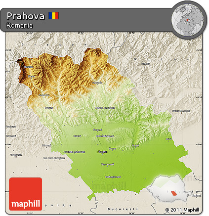 Physical Map of Prahova, shaded relief outside