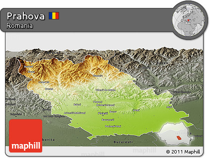 Physical Panoramic Map of Prahova, darken, semi-desaturated