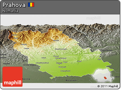 Physical Panoramic Map of Prahova, darken, semi-desaturated