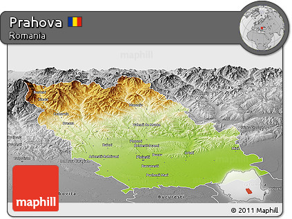 Physical Panoramic Map of Prahova, desaturated