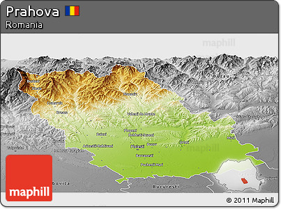 Physical Panoramic Map of Prahova, desaturated