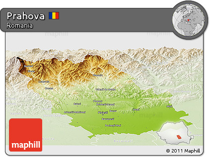 Physical Panoramic Map of Prahova, lighten