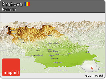 Physical Panoramic Map of Prahova, lighten