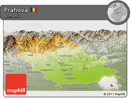 Physical Panoramic Map of Prahova, semi-desaturated
