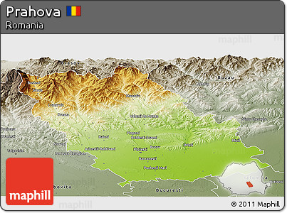 Physical Panoramic Map of Prahova, semi-desaturated