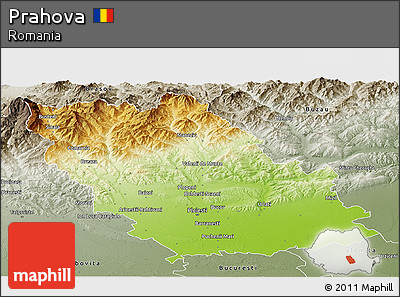 Physical Panoramic Map of Prahova, semi-desaturated