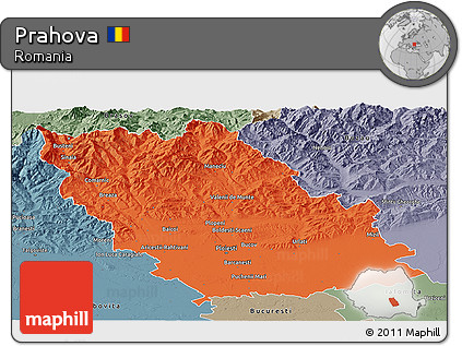 Political Panoramic Map of Prahova, semi-desaturated