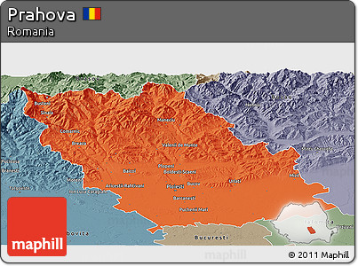 Political Panoramic Map of Prahova, semi-desaturated