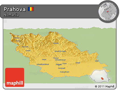 Savanna Style Panoramic Map of Prahova, single color outside