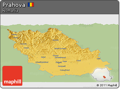Savanna Style Panoramic Map of Prahova, single color outside