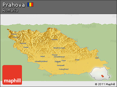 Savanna Style Panoramic Map of Prahova, single color outside
