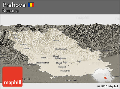 Shaded Relief Panoramic Map of Prahova, darken