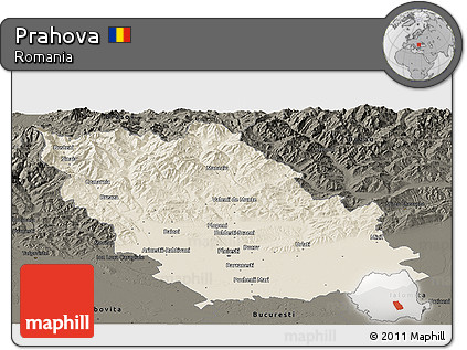 Shaded Relief Panoramic Map of Prahova, darken