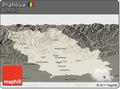 Shaded Relief Panoramic Map of Prahova, darken