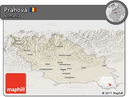 Shaded Relief Panoramic Map of Prahova, lighten