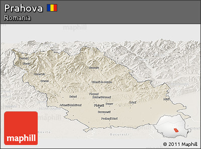 Shaded Relief Panoramic Map of Prahova, lighten