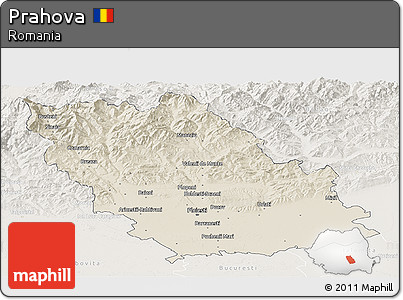 Shaded Relief Panoramic Map of Prahova, lighten