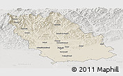 Shaded Relief Panoramic Map of Prahova, lighten, semi-desaturated