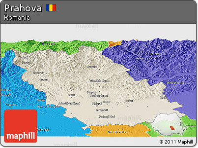 Shaded Relief Panoramic Map of Prahova, political outside
