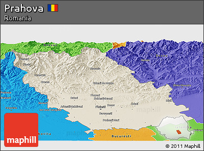 Shaded Relief Panoramic Map of Prahova, political outside