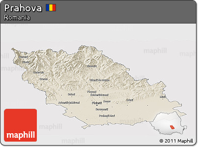 Shaded Relief Panoramic Map of Prahova, single color outside