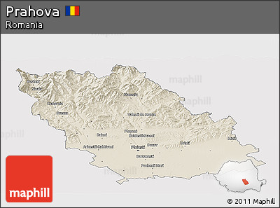 Shaded Relief Panoramic Map of Prahova, single color outside