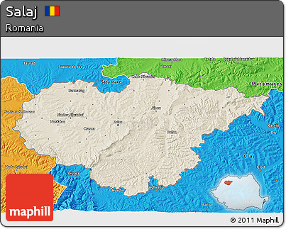Shaded Relief 3D Map of Salaj, political outside