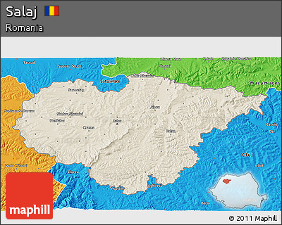 Shaded Relief 3D Map of Salaj, political outside