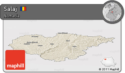 Shaded Relief Panoramic Map of Salaj, cropped outside