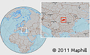 Gray Location Map of Sibiu, within the entire country, hill shading