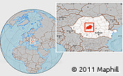 Gray Location Map of Sibiu, highlighted country, hill shading