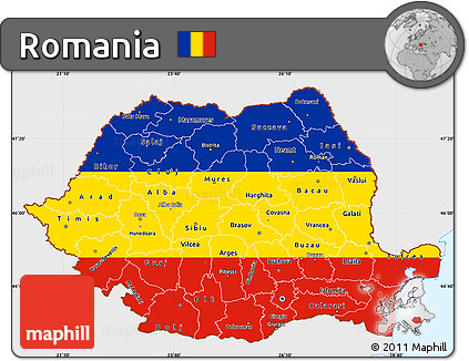 Flag Simple Map of Romania, single color outside, flag rotated