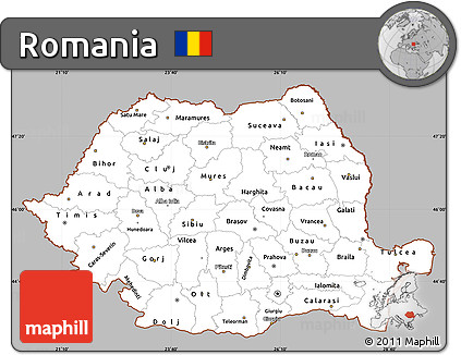Gray Simple Map of Romania, cropped outside
