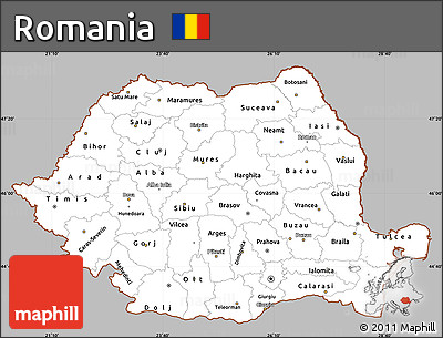 Gray Simple Map of Romania, cropped outside