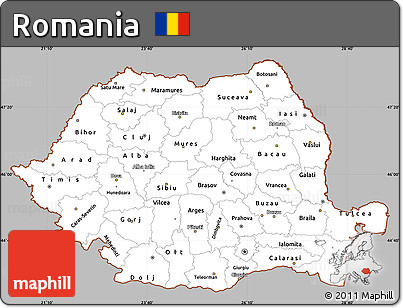 Gray Simple Map of Romania, cropped outside