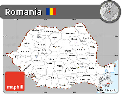Gray Simple Map of Romania, single color outside