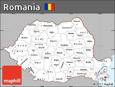 Gray Simple Map of Romania, single color outside