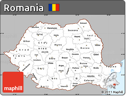 Gray Simple Map of Romania, single color outside