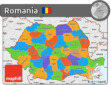 Political Simple Map of Romania, single color outside, borders and labels