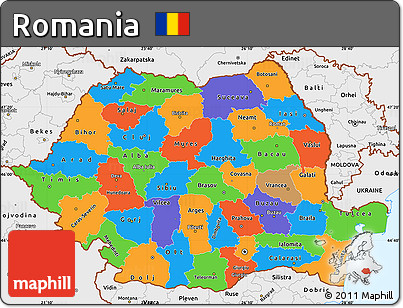 Political Simple Map of Romania, single color outside, borders and labels