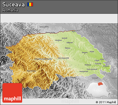 Physical 3D Map of Suceava, desaturated